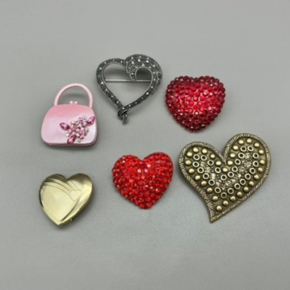 Heart Brooch Pins Lot Womens Cute Multicolor Rhinestone Fashion Costume Jewelry